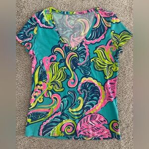 Lilly Pulitzer Teal and Pink Swirl Short Sleeve Top